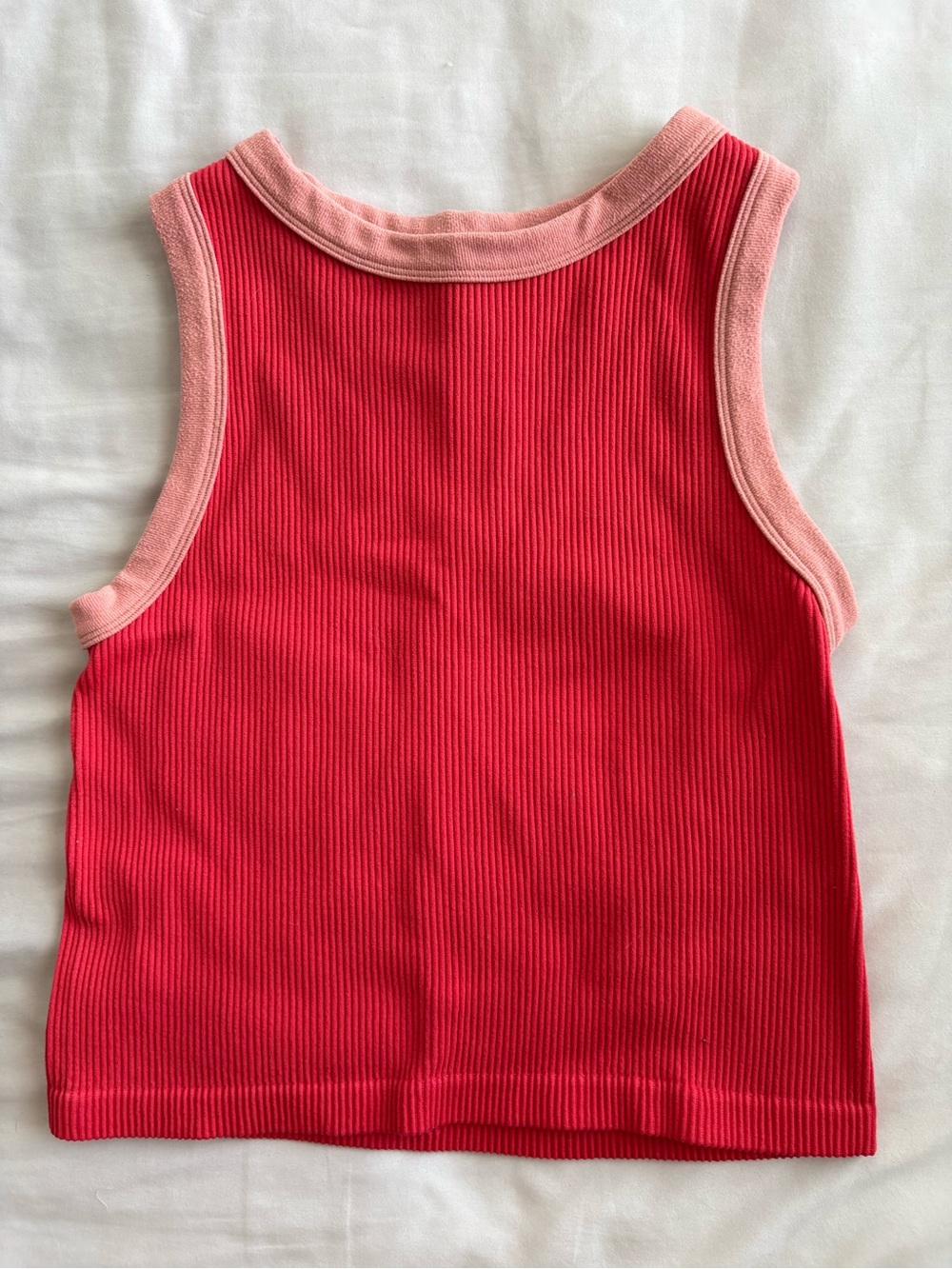 Free People Girls' Ribbed Tank in Coral with Light Pink Trim